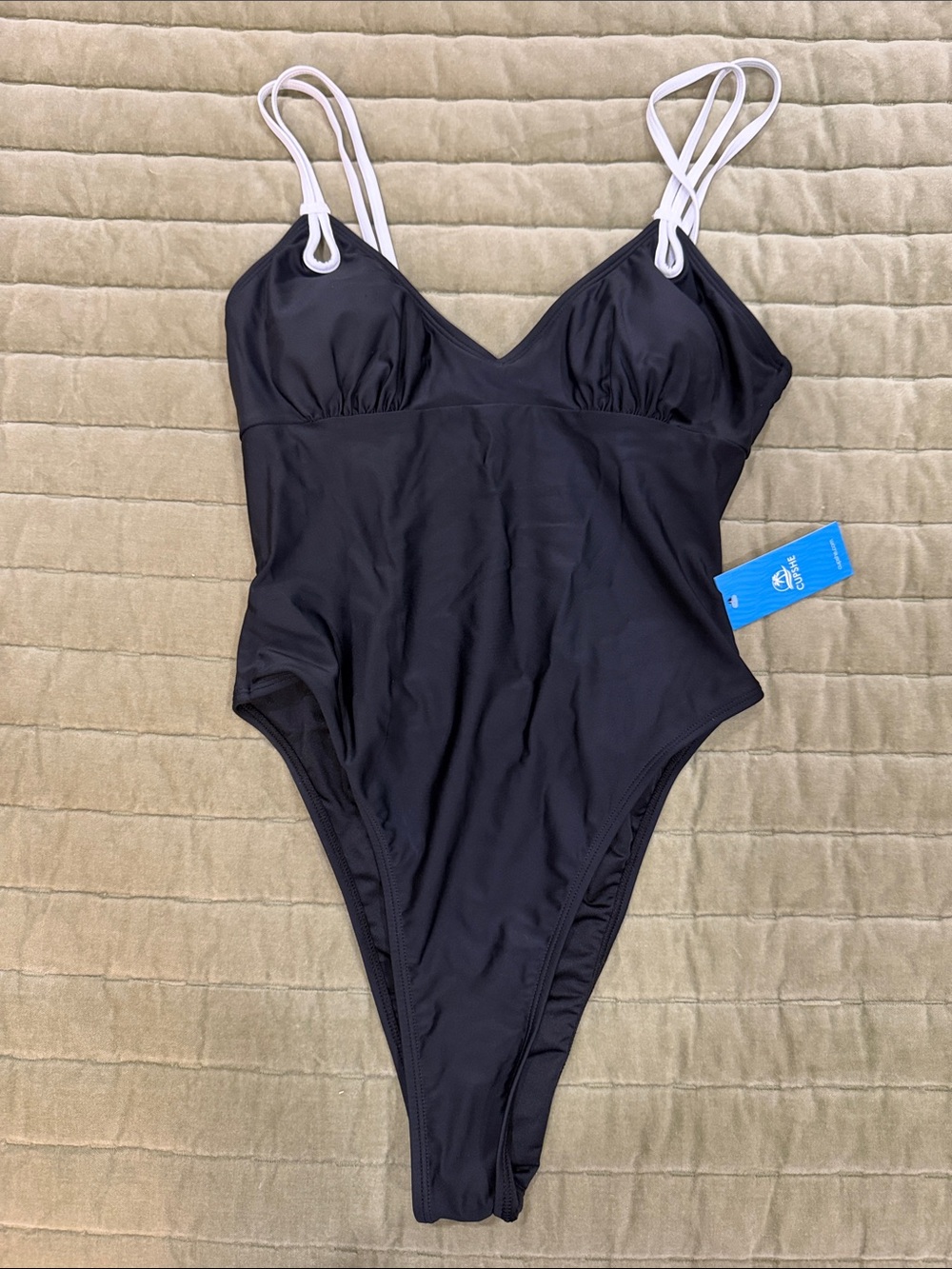 Cupshe Black Open Back One-Piece Swimsuit with White Straps